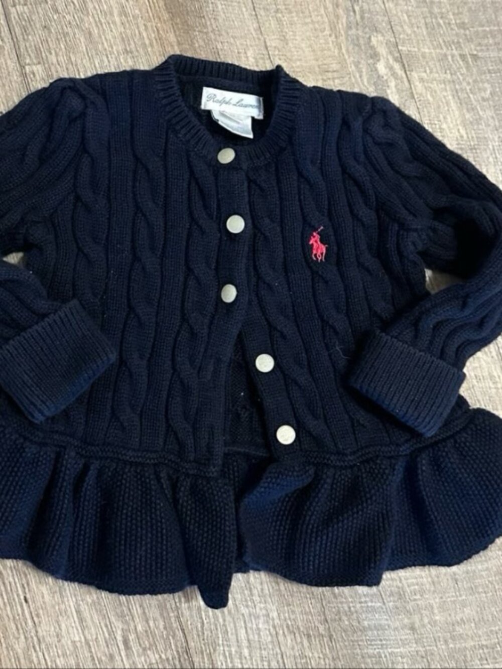 Ralph Lauren Cable Knit Ruffle Cardigan Sweater 12M